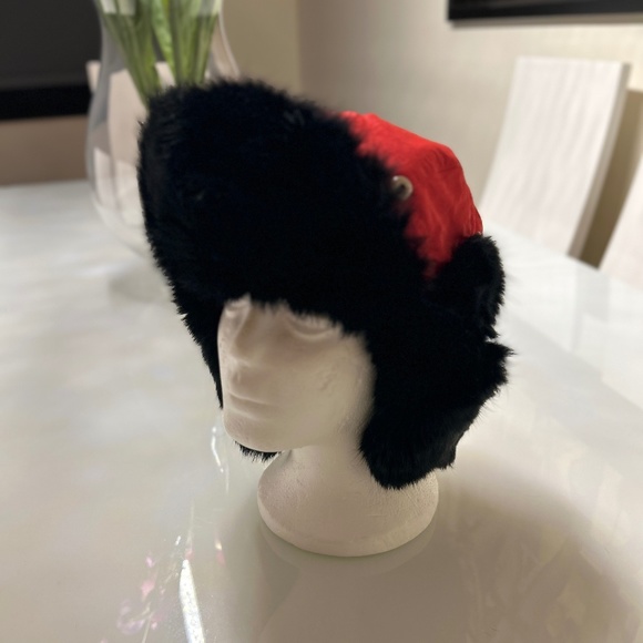 PAUL LOINBURD BLACK REAL FUR, RICH RED NYLON COVER WINTER HAT - Picture 6 of 13